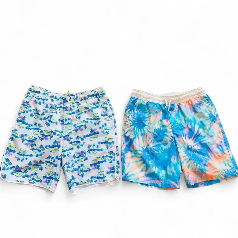 Cat & Jack Boys XL 14 Swim Trunks Lot 2 Tropical Palm Tie Dye Board Shorts